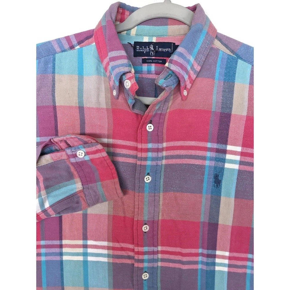 Ralph Lauren Shirt Mens Large Multicolor Plaid Long Sleeve Button Front Cotton